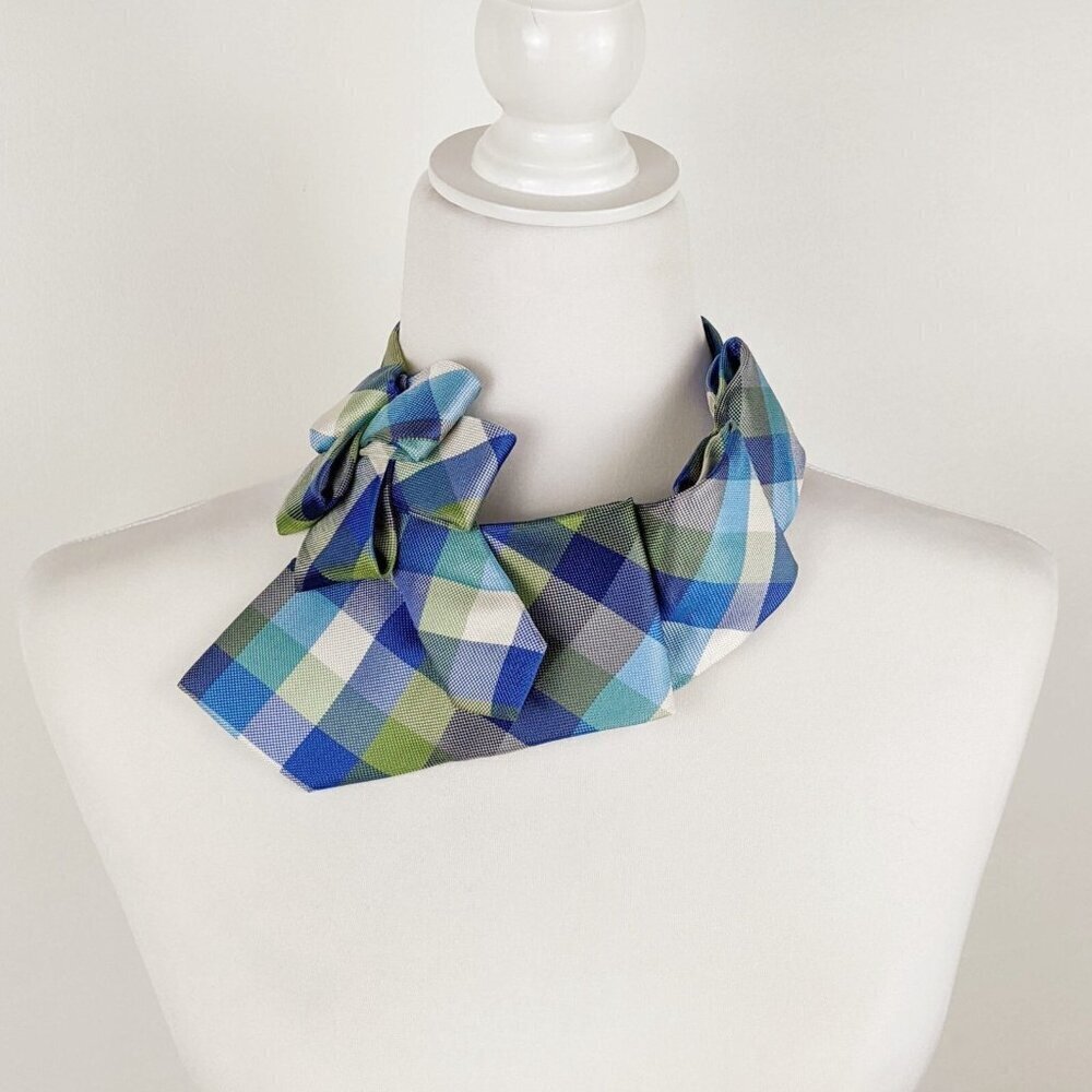 Ogsplosh Blue And Green Checked Ascot Scarf NEW - Picture 4 of 6